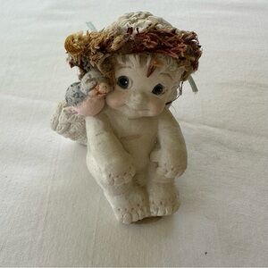 1991 Dreamsicles Figurine by Kristin Cherub with Bird & Floral Wreath – Cast Art